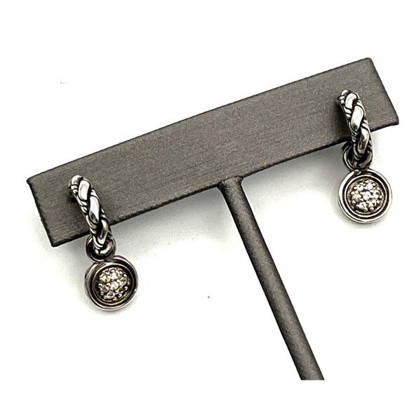 John Hardy Sterling Silver Classic Chain Diamond Pierced Dangle Hoop Earrings - Picture 9 of 9